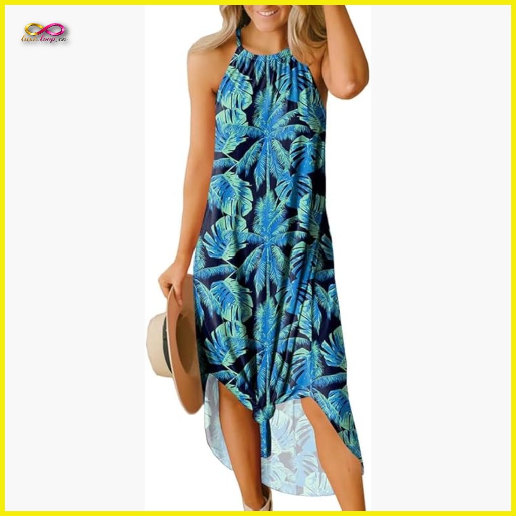 Halter Maxi Dress Side Slit Casual Summer Beach Resort Vacation Wear